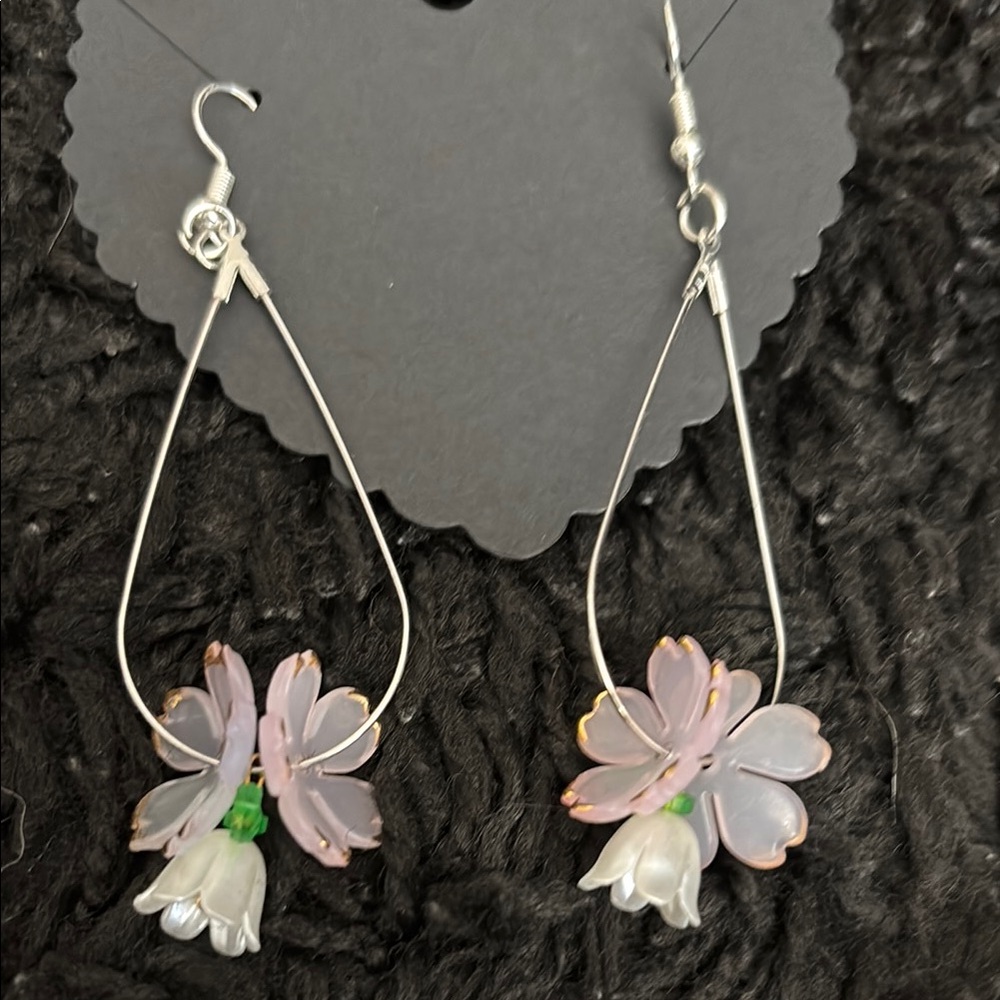 Silver and Pink Butterfly Earrings with Intricate Detailing